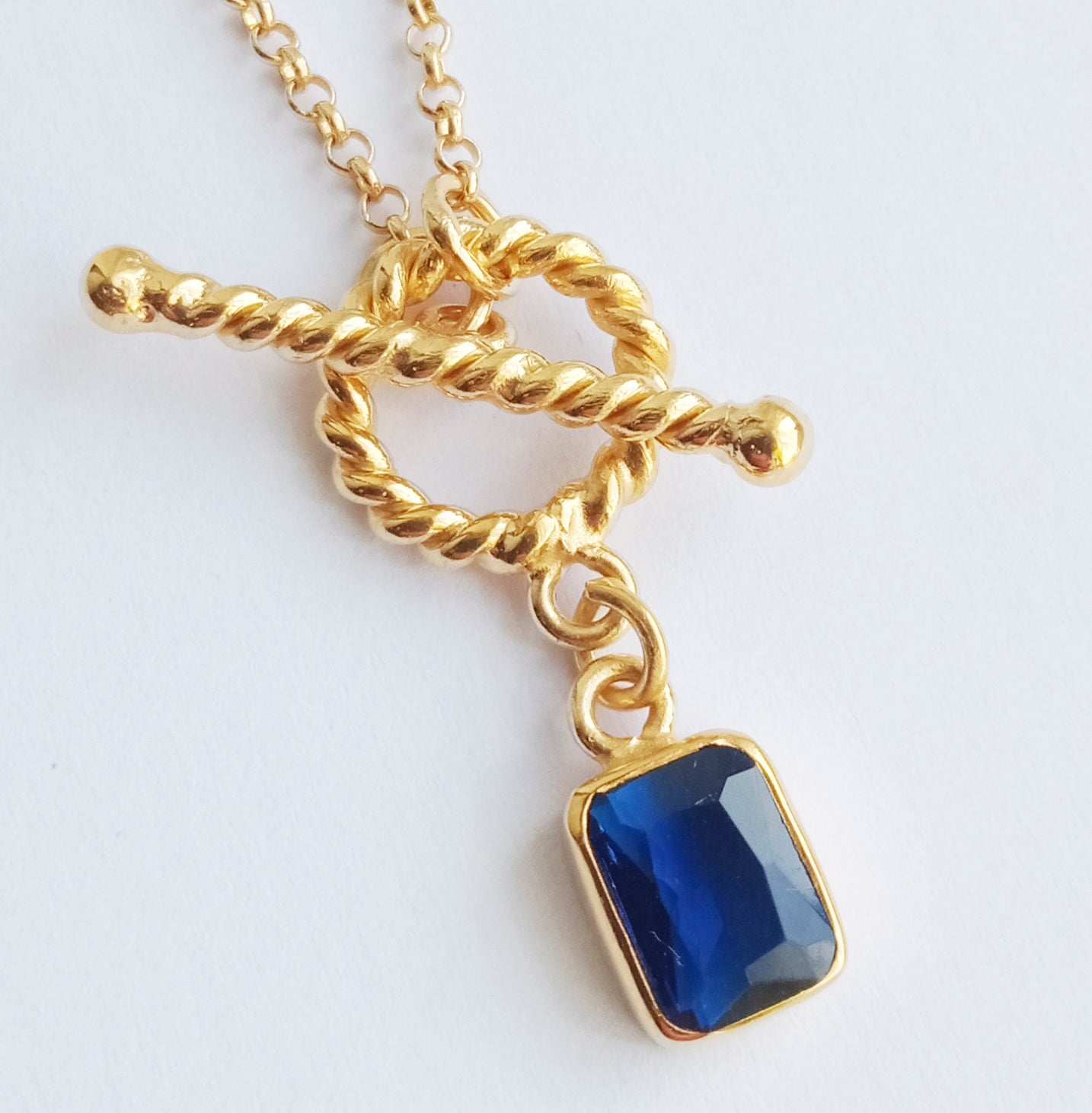 Blue Zircon Gemstone Toggle Necklace