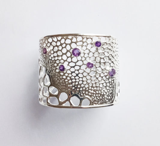 Silver Amethyst Cuff Bangle Bracelet