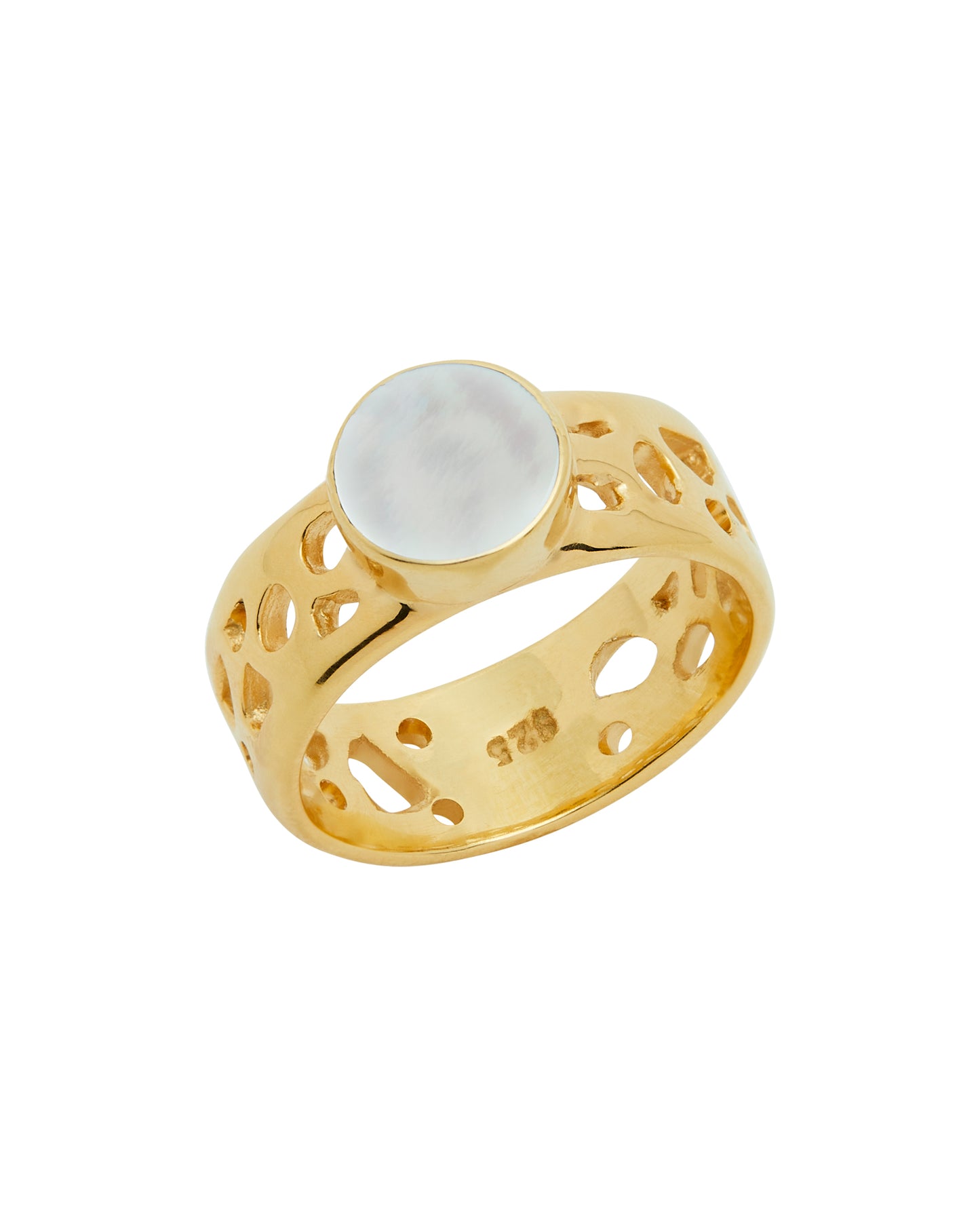 Mother of Pearl Coral Band Gold Ring