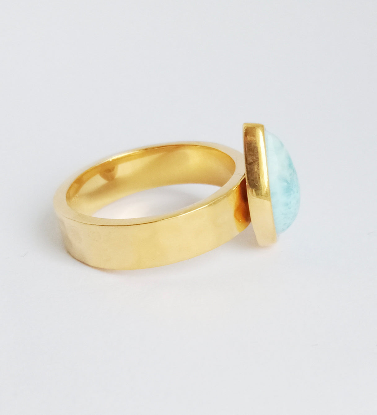 Larimar Gold Hammered Ring