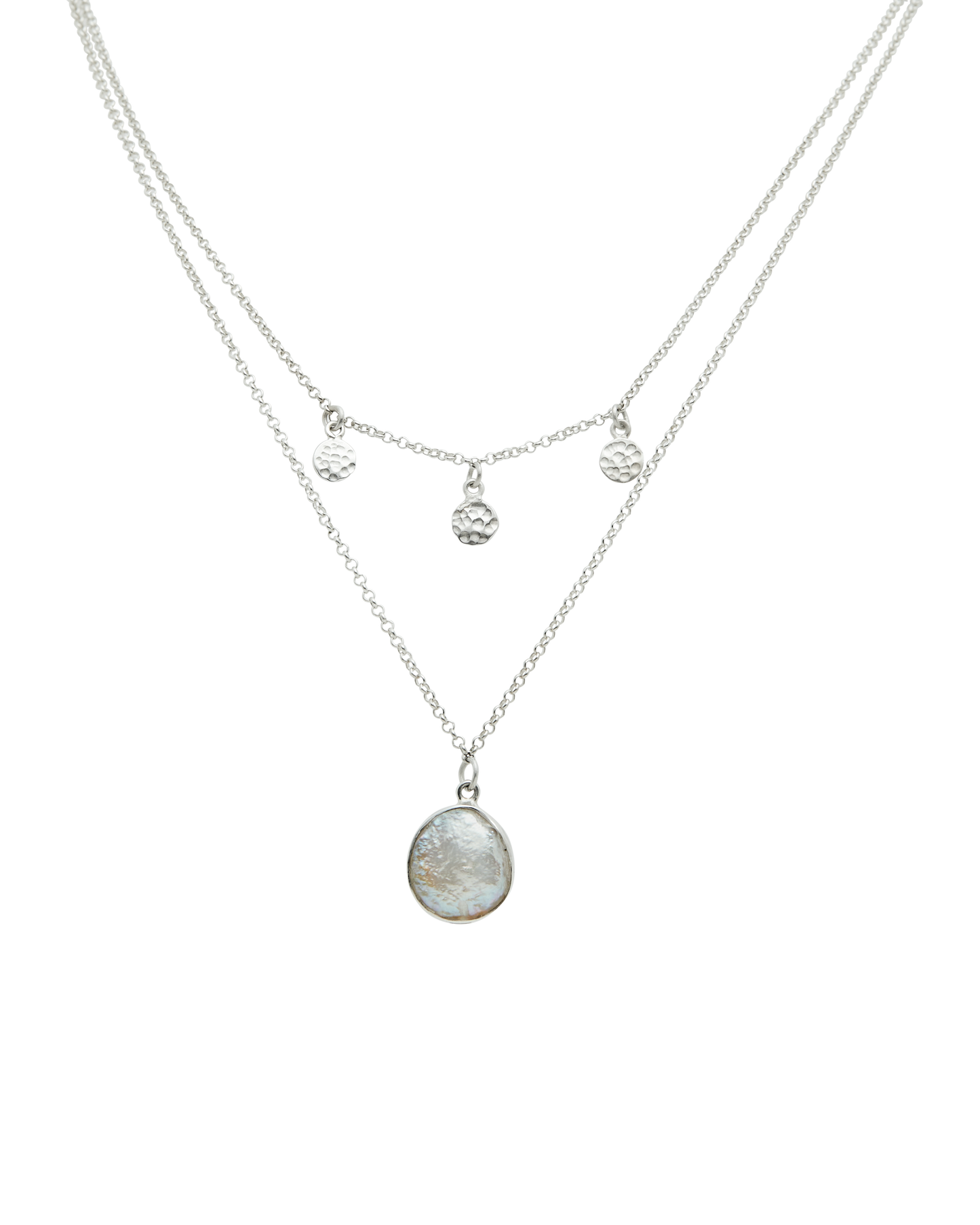 Sterling Silver Layered Minimalist Pearl Necklace