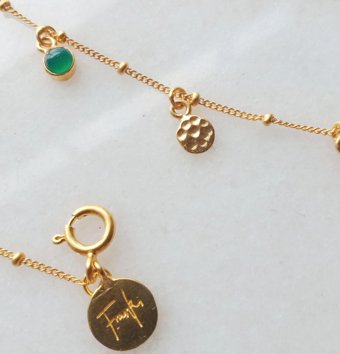 Green Onyx Stone Mini Charm Necklace in 18kt Gold Vermeil