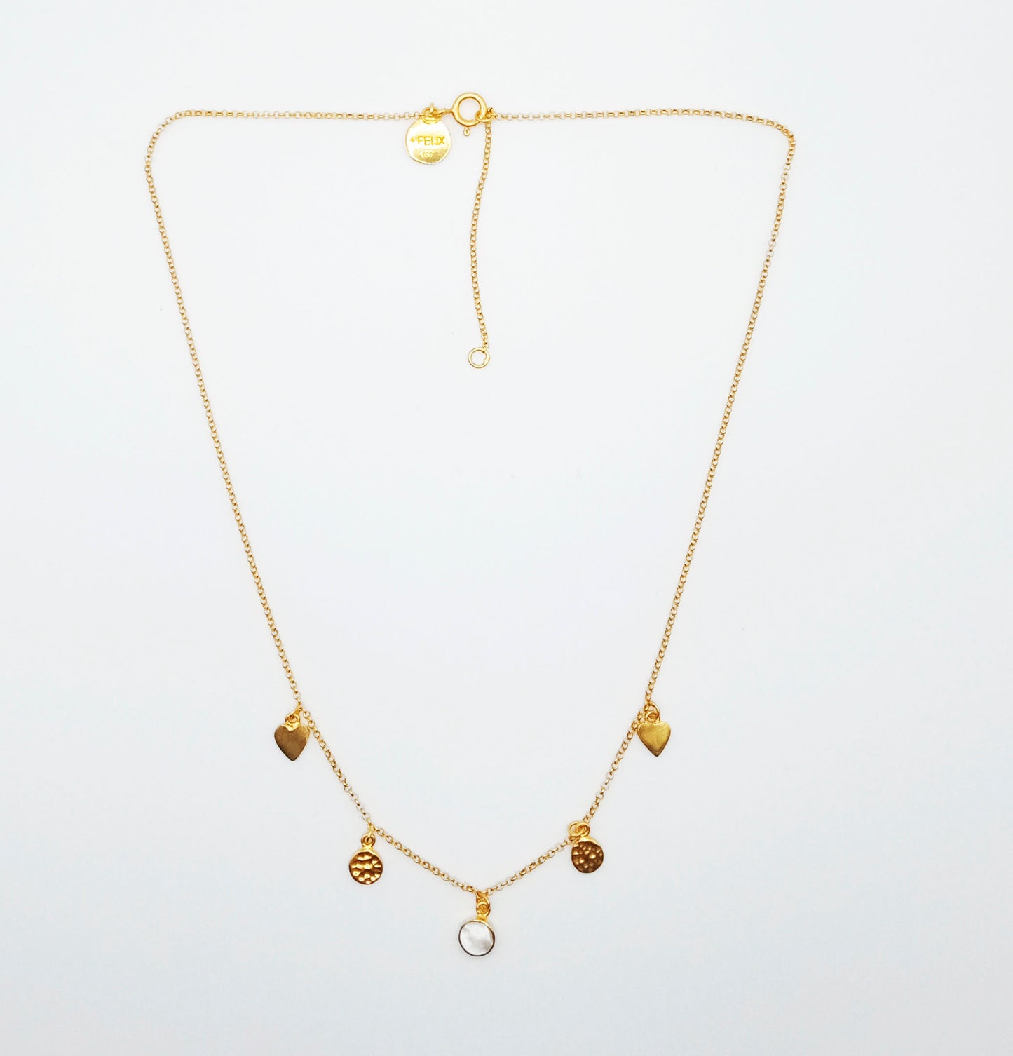Dainty Mother of Pearl Heart Charm Necklace in 18kt Gold Vermeil