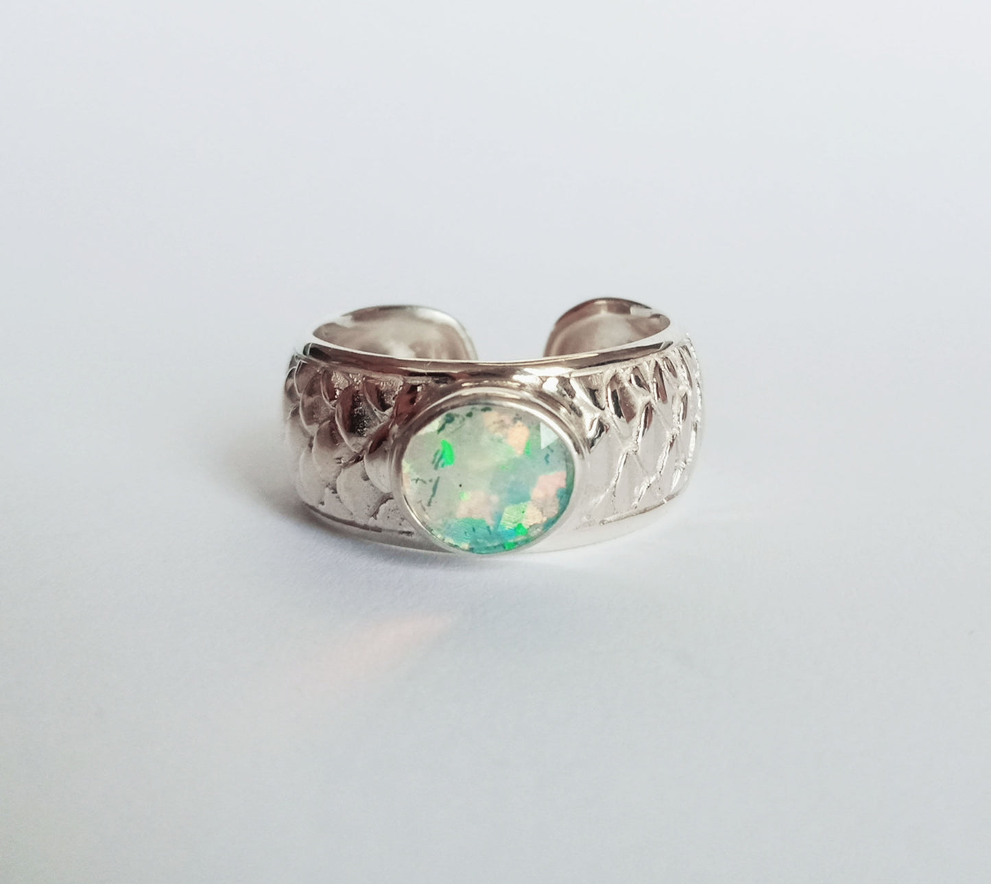 Siren Sterling Silver Ring Band with Opal