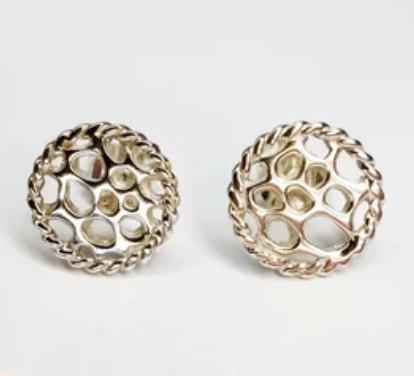 Labyrinth Coral Twister Silver Stud Earrings