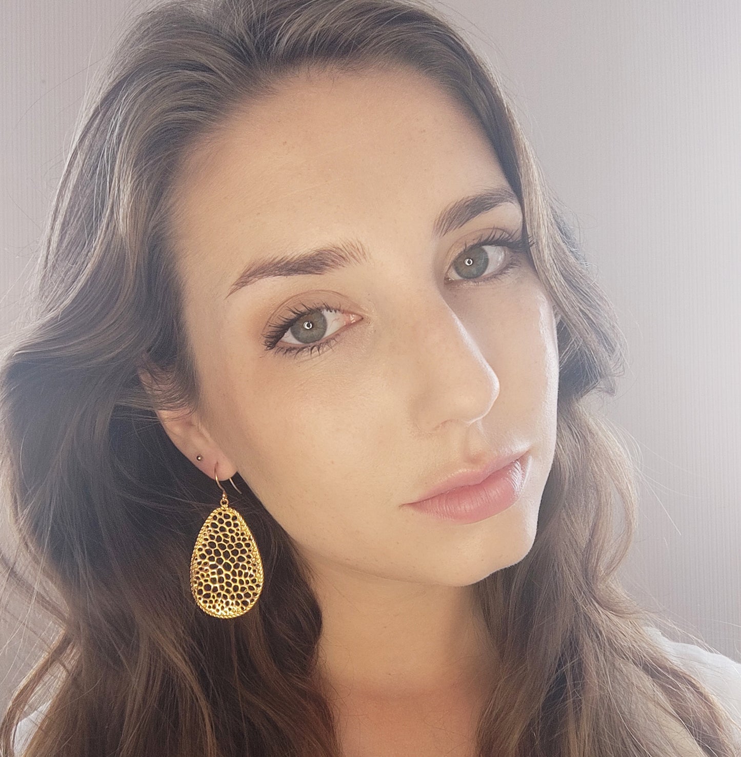 Labyrinth Gold Long Dangle Hook Earrings