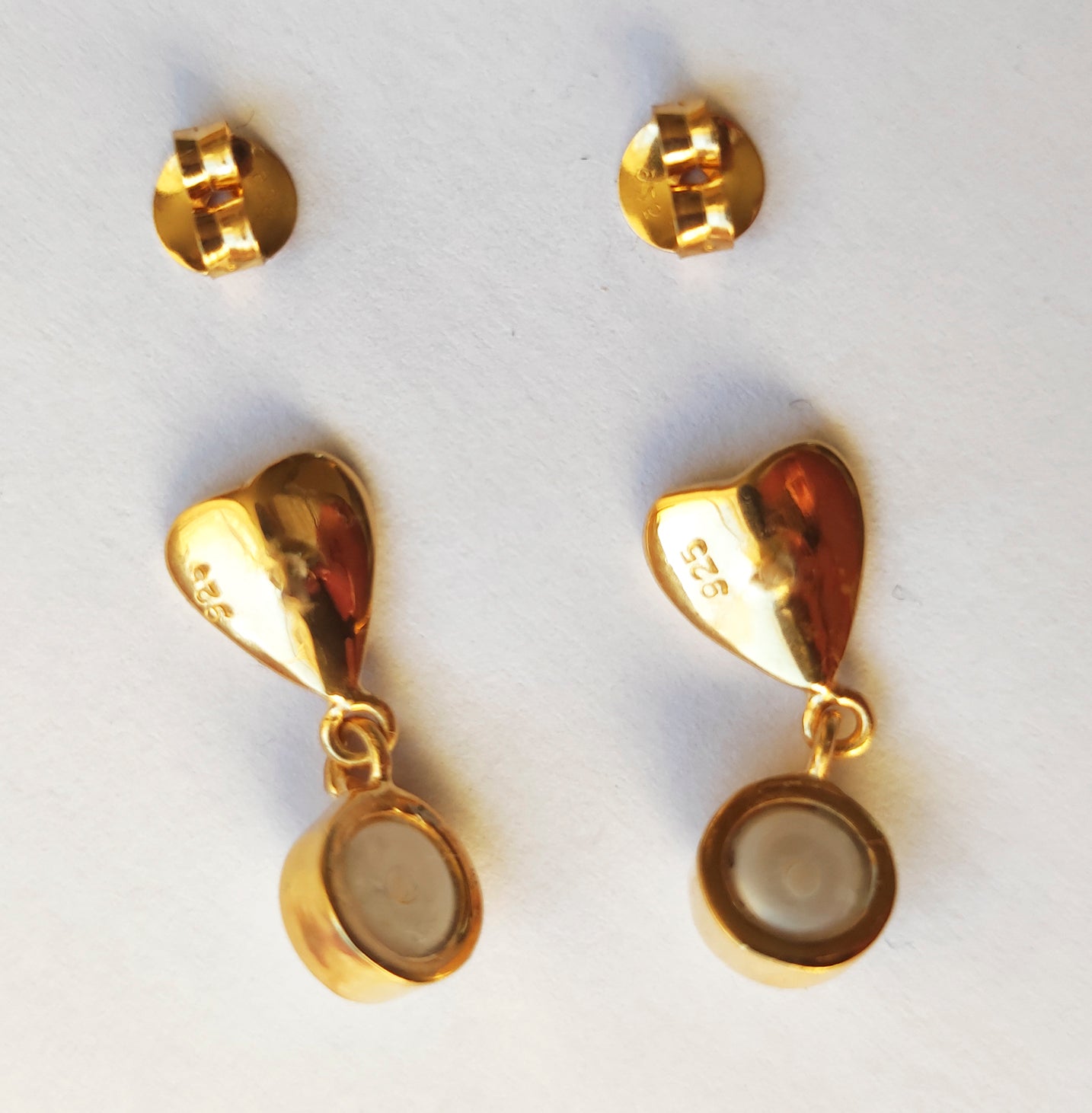 Gold Origami Heart Drop Pearl Earrings