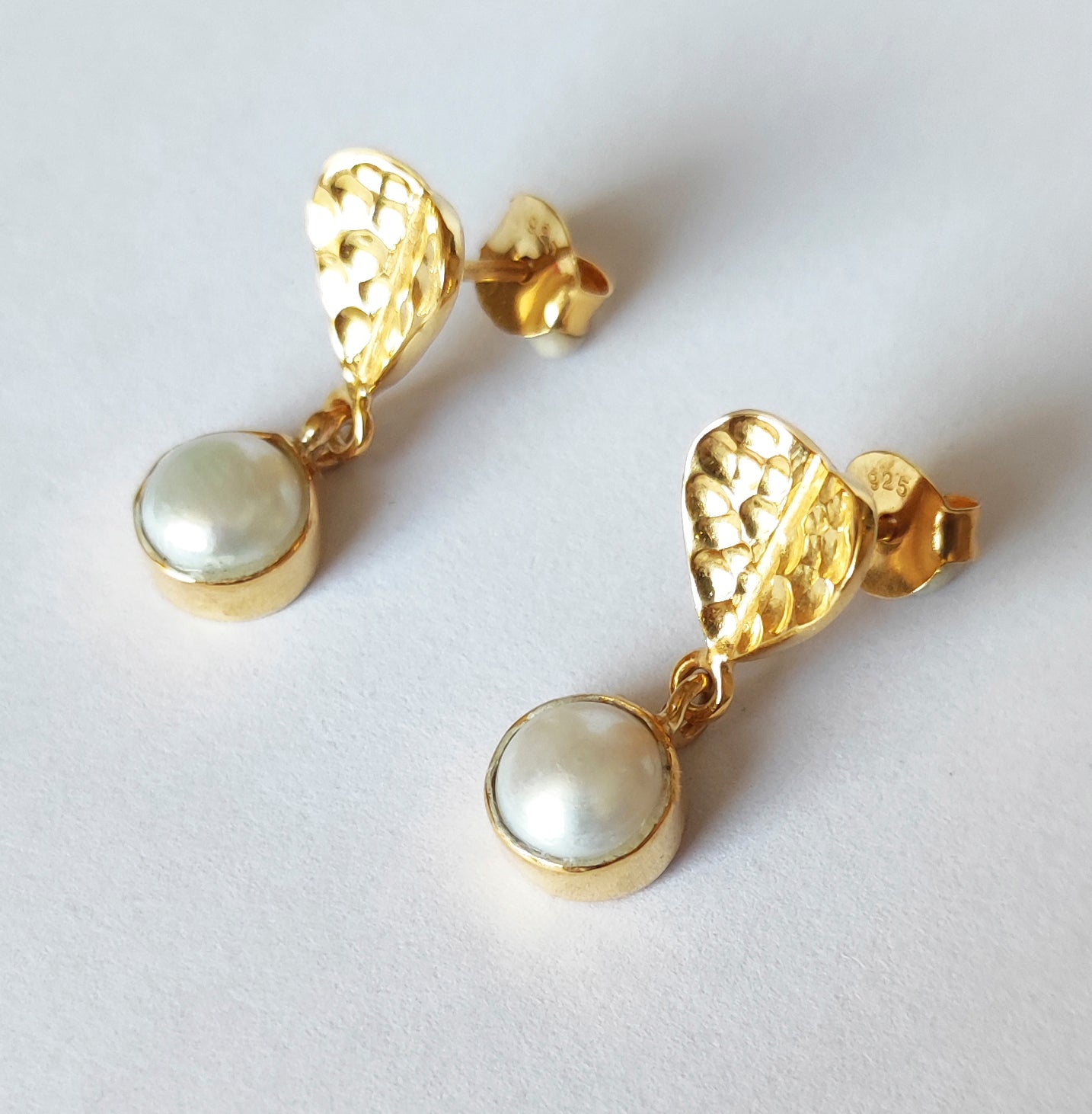 Gold Origami Heart Drop Pearl Earrings