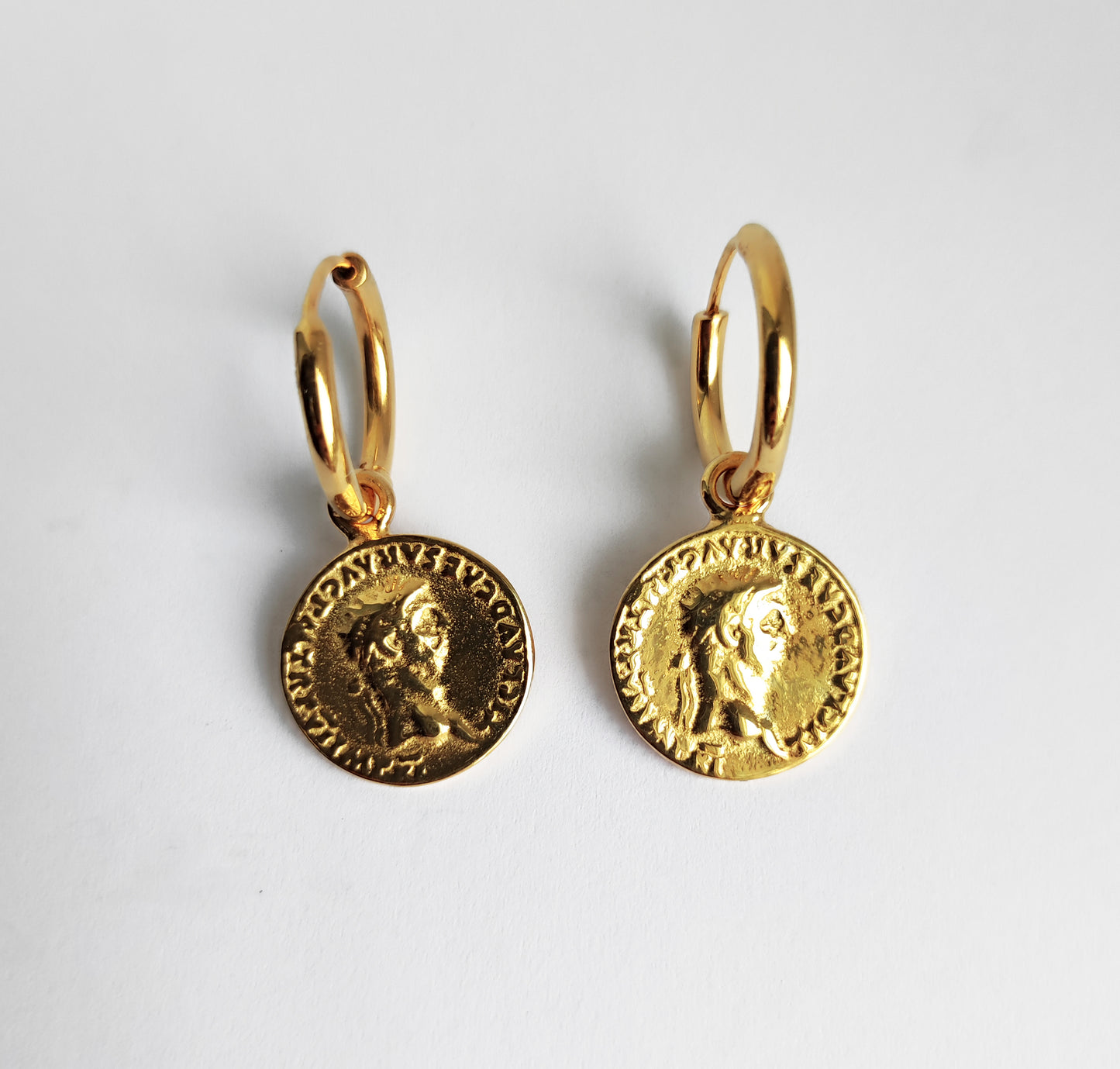 Gold Roman Coin Hoop Earrings