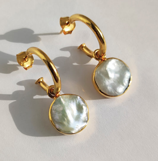 Gold Vermeil Keshi Pearl Hoop Earrings
