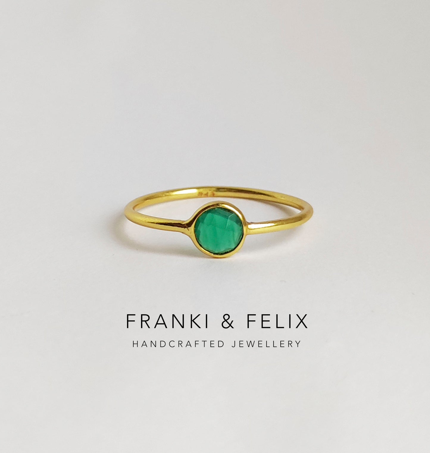 Green Onyx Dainty Gold Engagement Ring