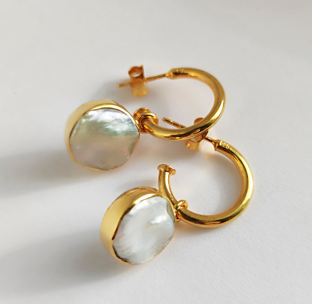 Gold Hoop Earring with Dangle Pearls