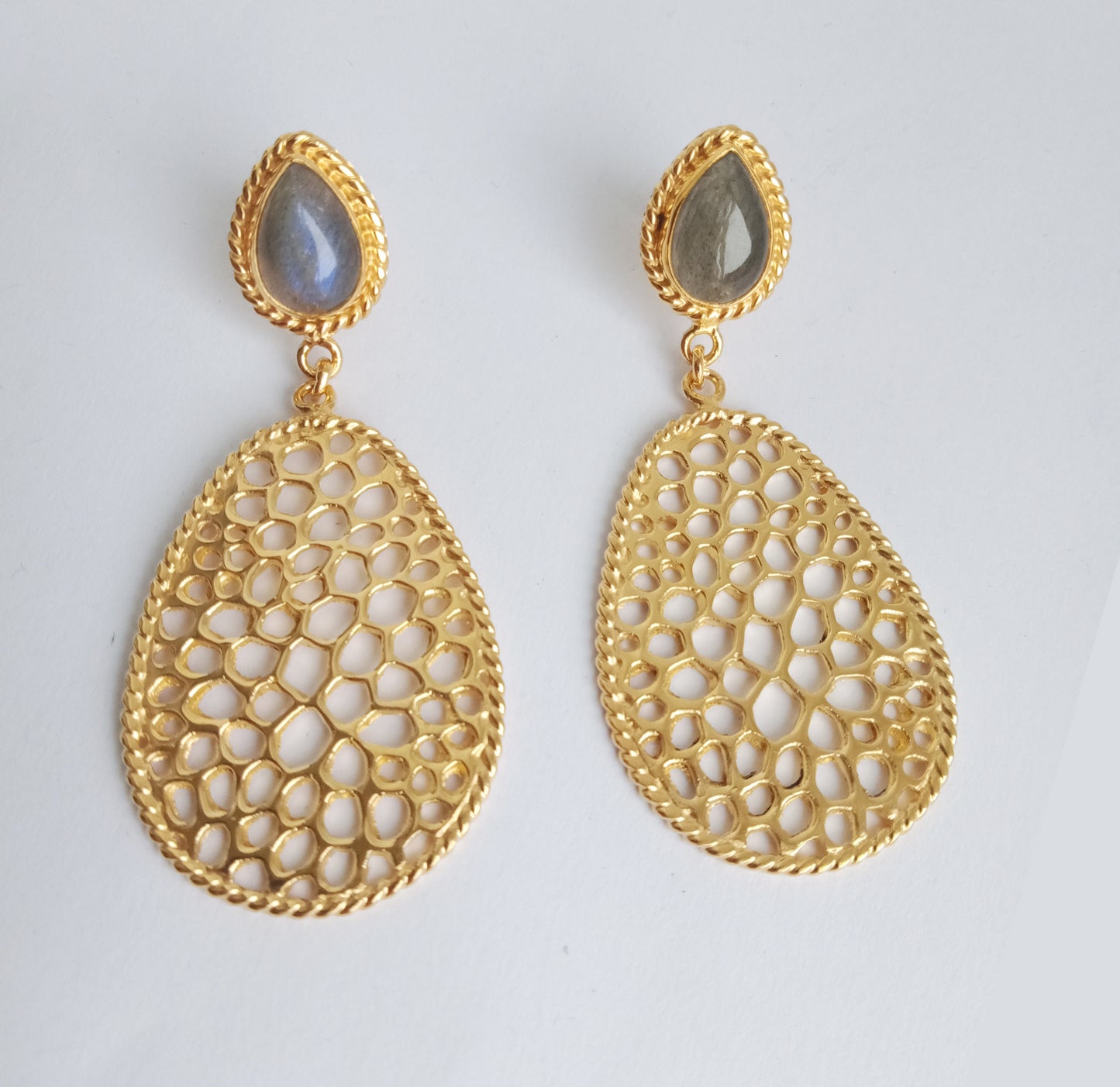 Labyrinth Gold Labradorite Half Drop Earrings