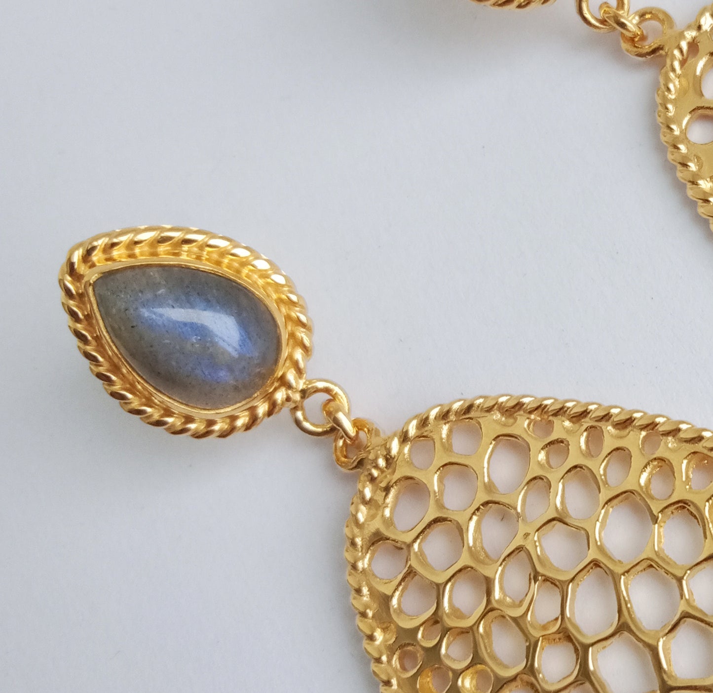 Labyrinth Gold Labradorite Half Drop Earrings