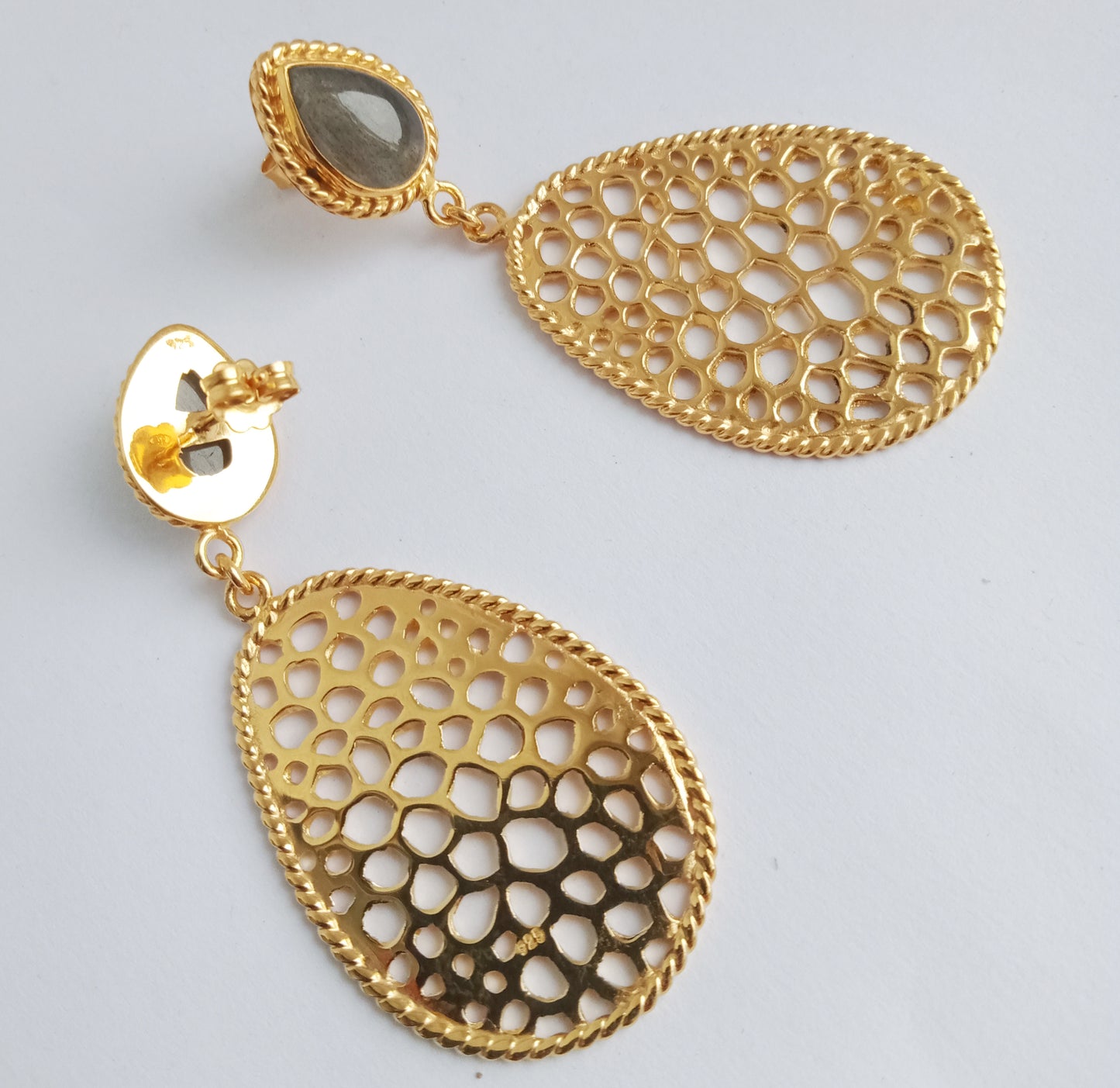 Labyrinth Gold Labradorite Half Drop Earrings