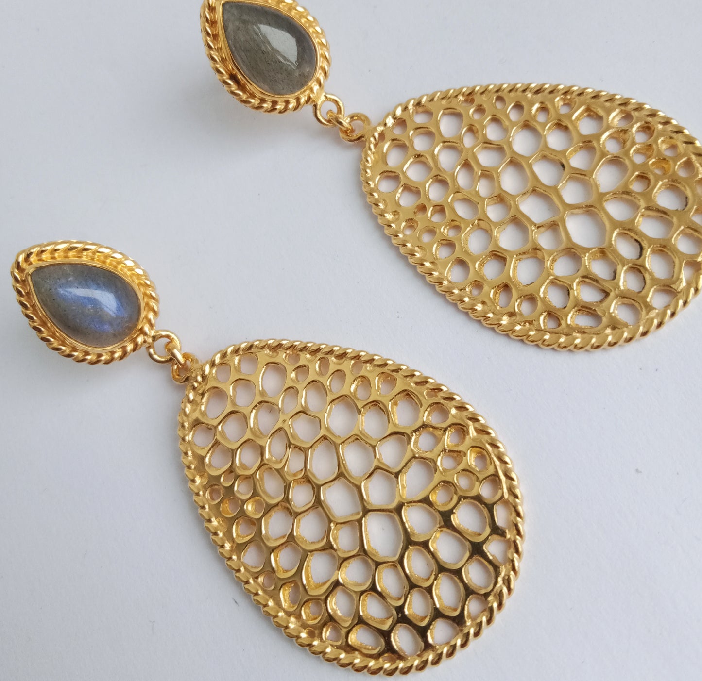 Labyrinth Gold Labradorite Half Drop Earrings