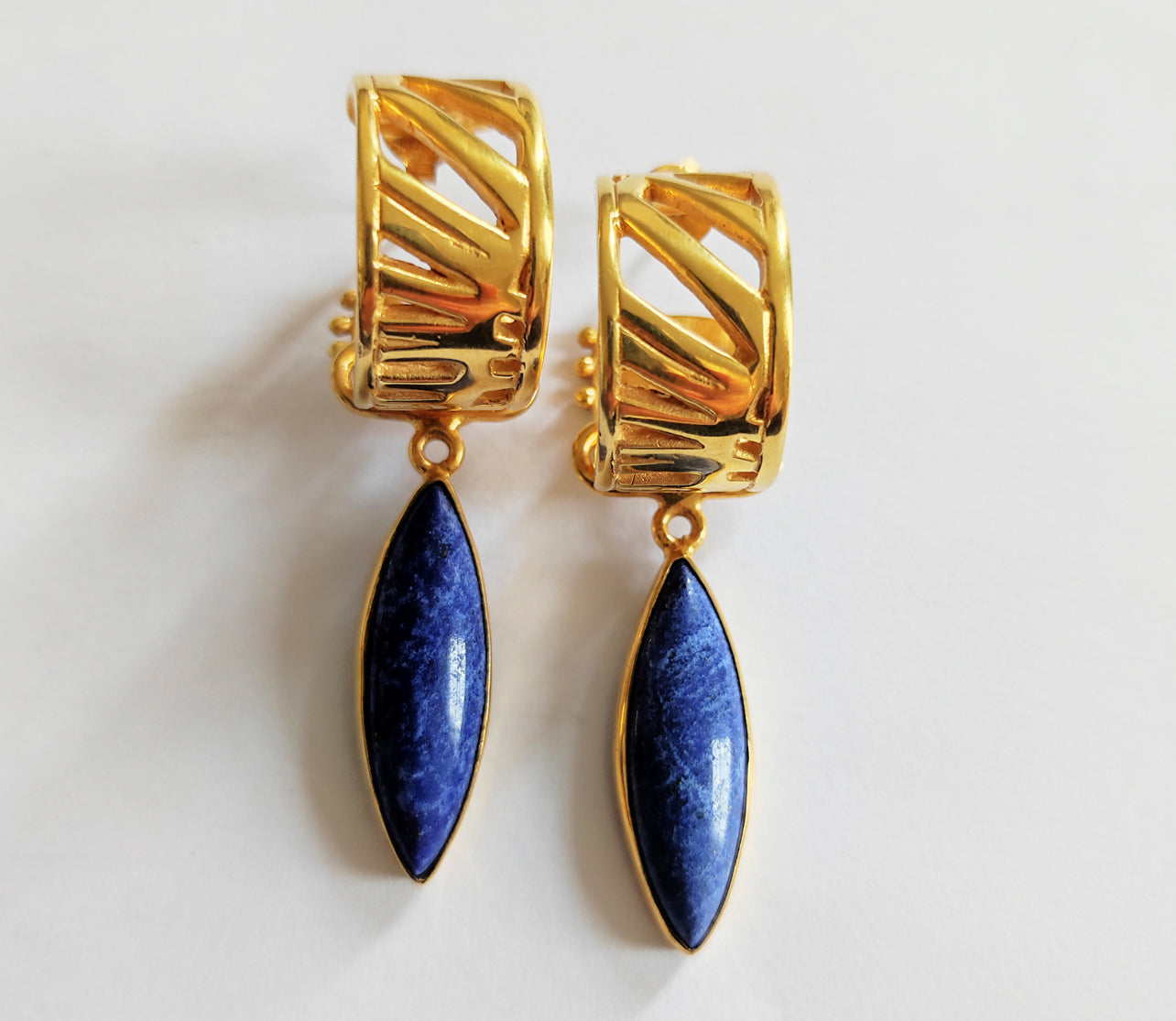 Lapis Lazuli Geometric Drop Hoop Earrings