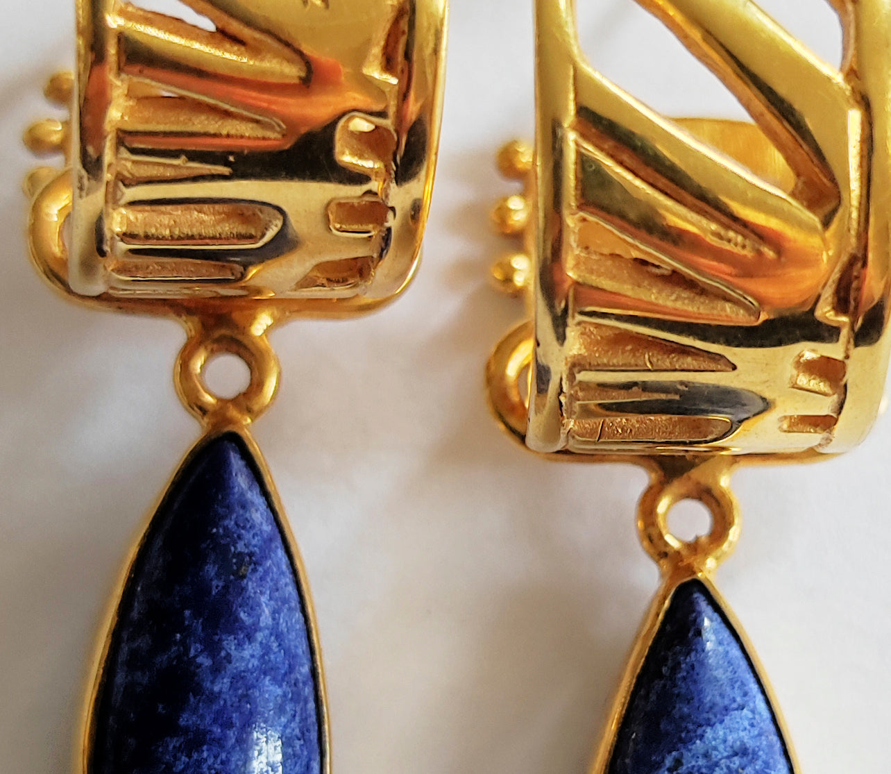 Lapis Lazuli Geometric Drop Hoop Earrings