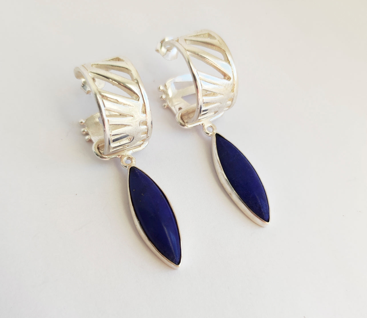 Lapis Lazuli Geometric Drop Hoop Earrings