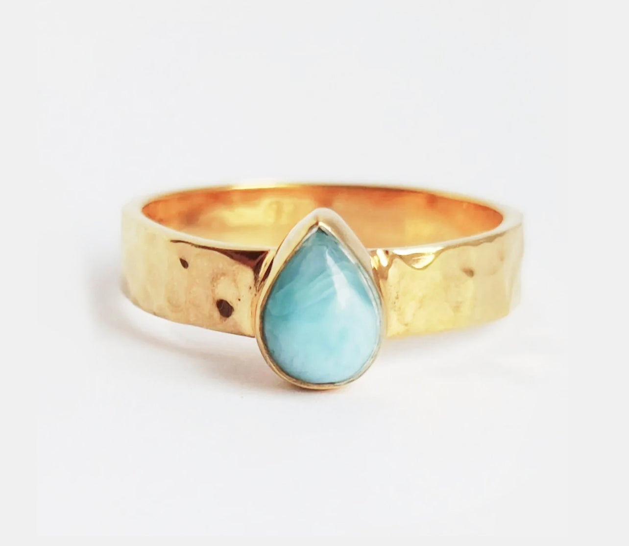 Larimar Gold Hammered Ring