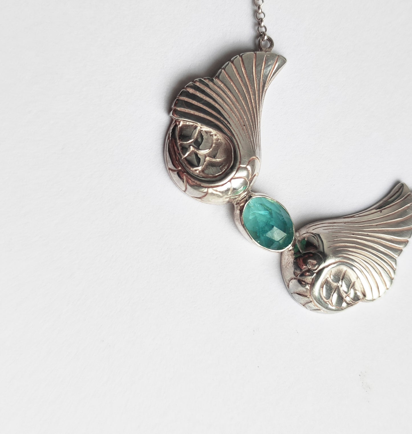 Sea Glass Mermaid Tail Sterling Silver Necklace