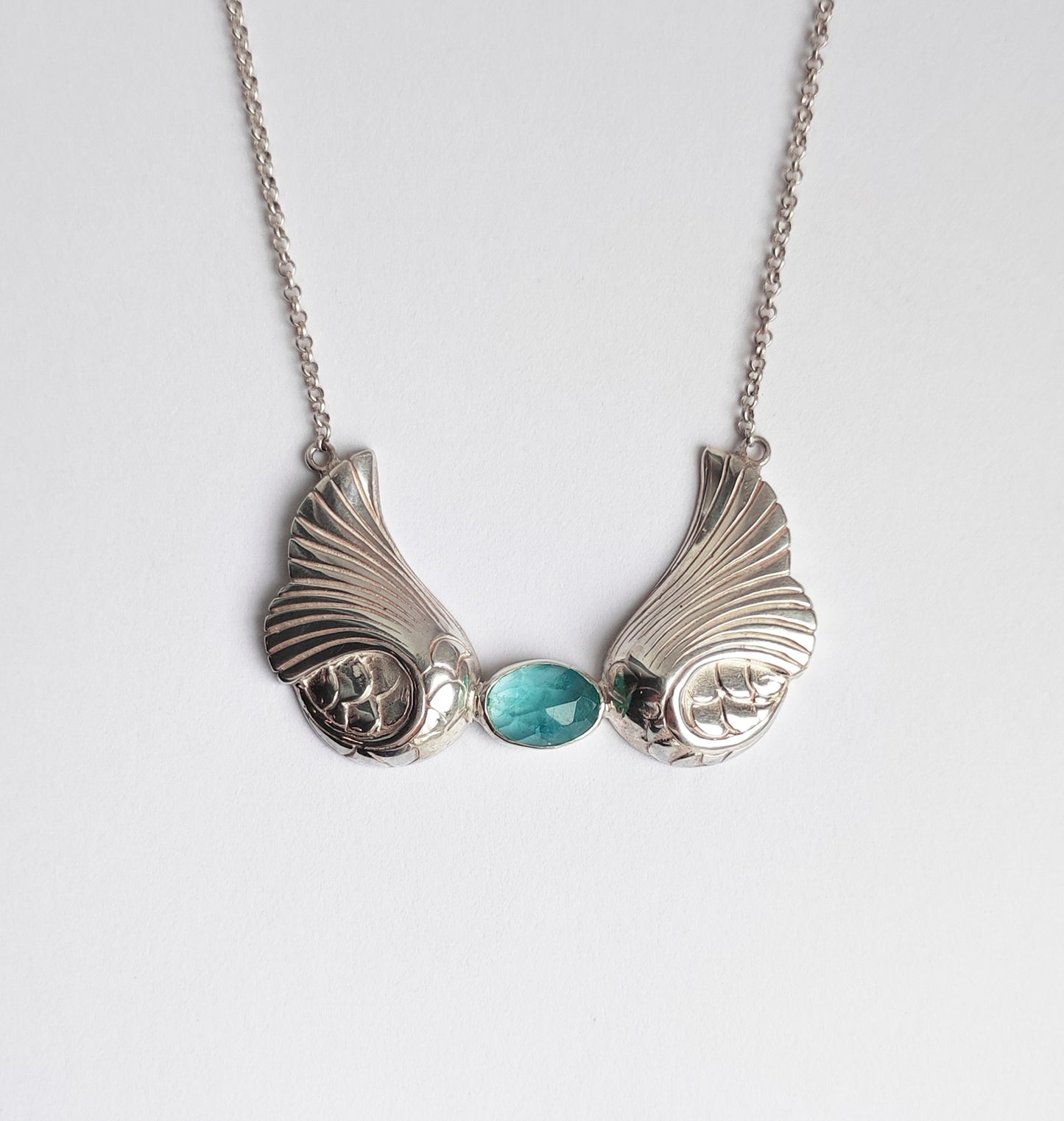 Sea Glass Mermaid Tail Sterling Silver Necklace
