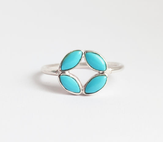 Turquoise Dainty Sterling Silver Flower Ring