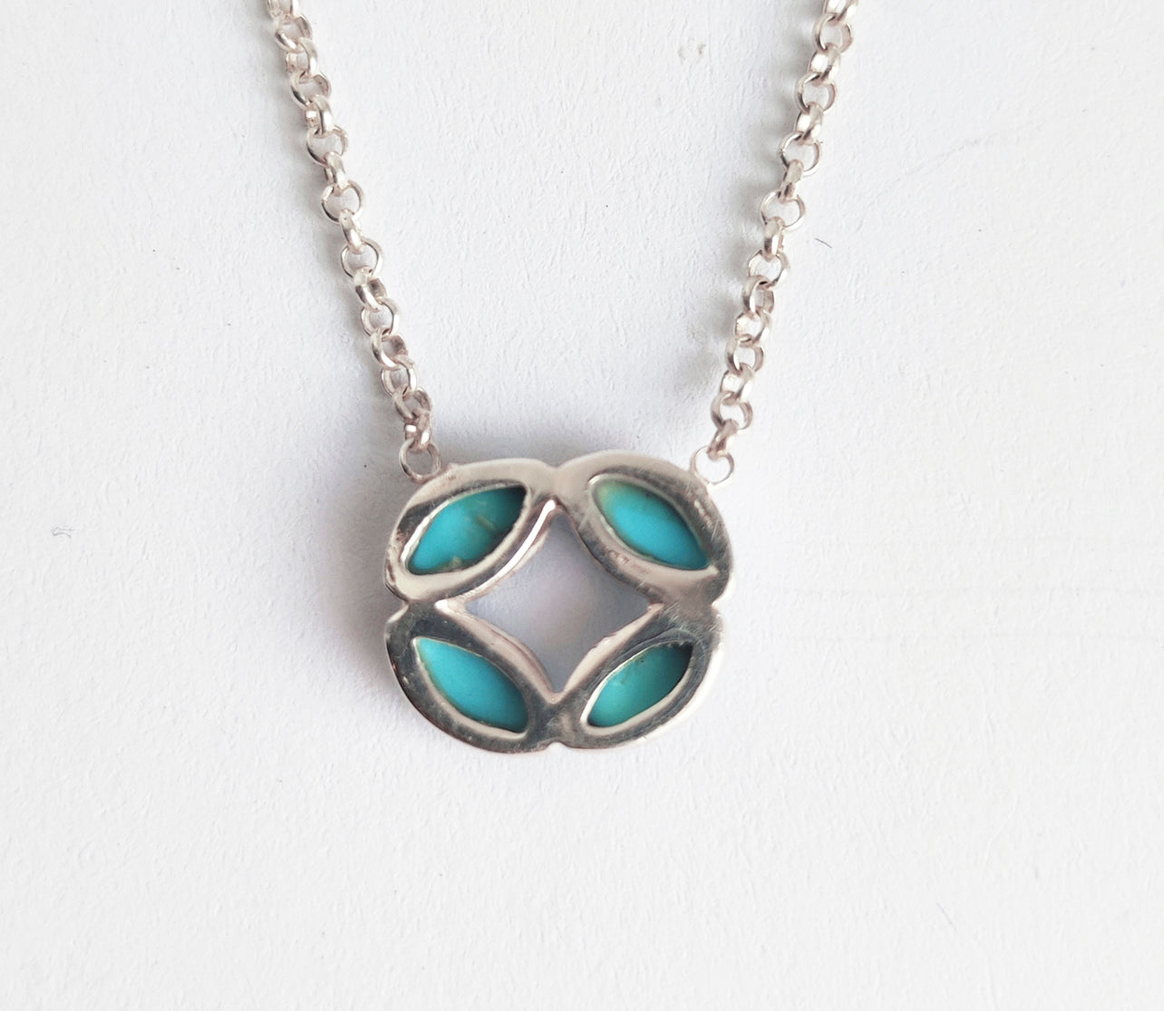 Turquoise Gemstone Dainty Sterling Silver Flower Necklace