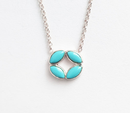 Turquoise Gemstone Dainty Sterling Silver Flower Necklace