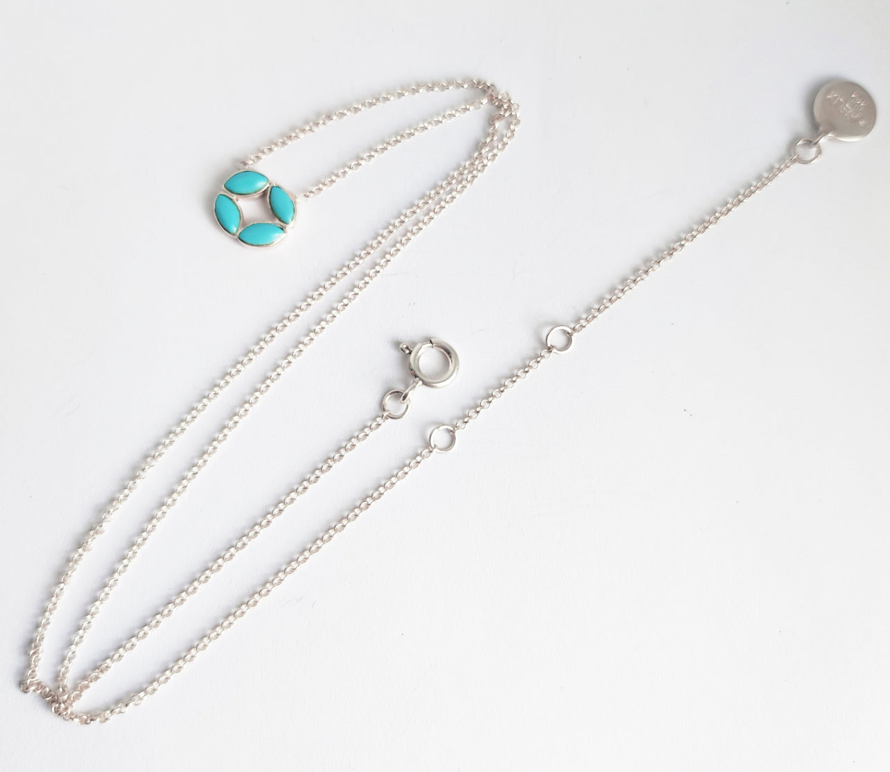 Turquoise Gemstone Dainty Sterling Silver Flower Necklace