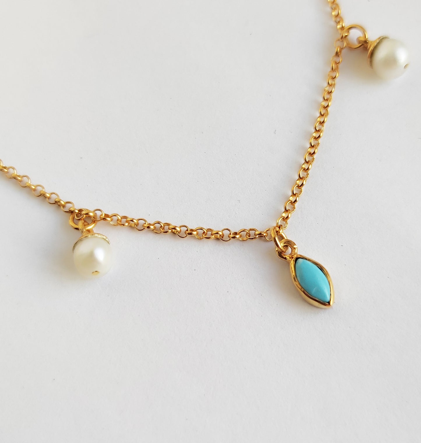 Turquoise and Pearl Charm Necklace