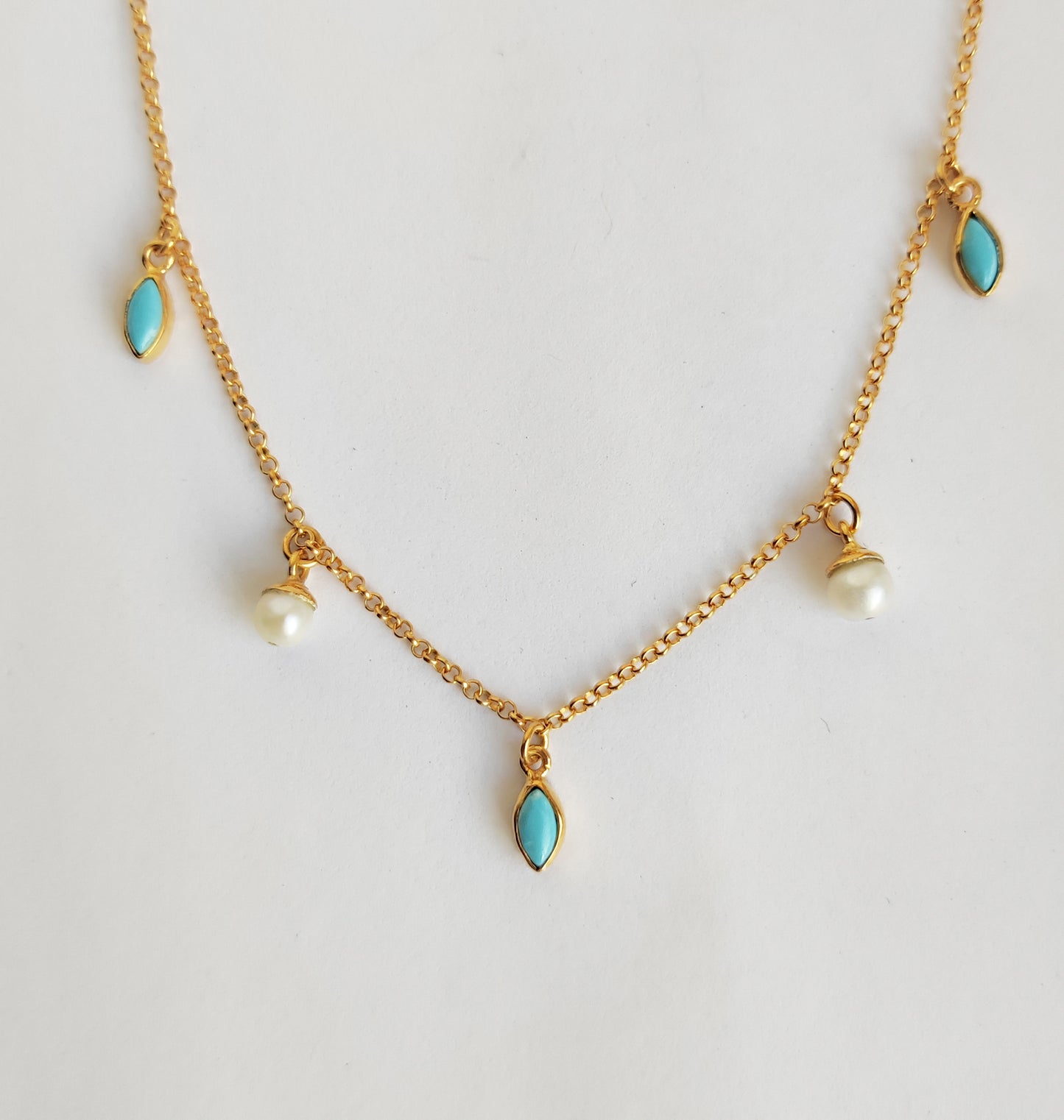 Turquoise and Pearl Charm Necklace
