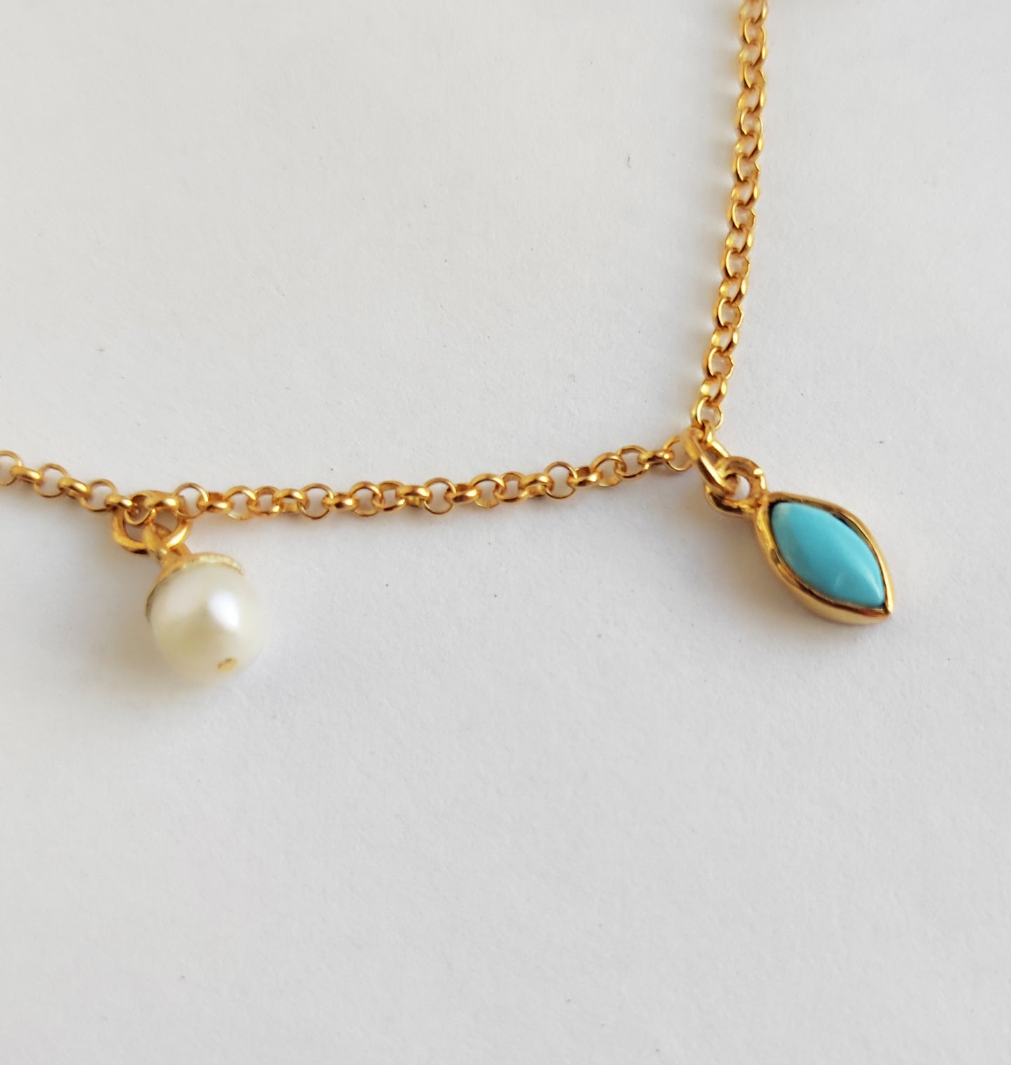 Turquoise and Pearl Charm Necklace