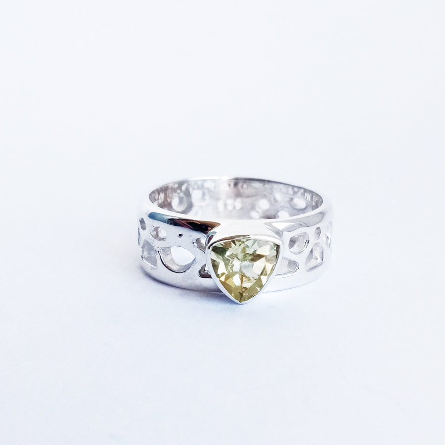 Trillion Lemon Quartz Triangle Silver Ring