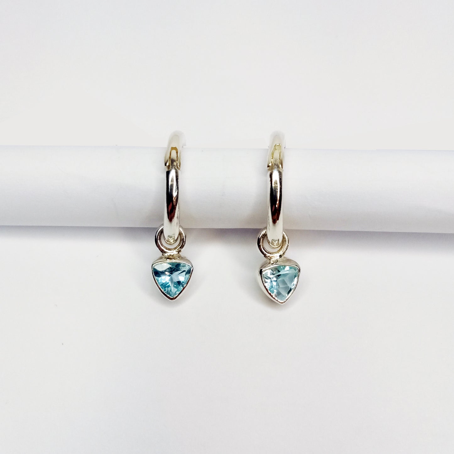 Triangle Sky Blue Topaz Silver Hoops