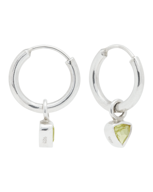 Triangle Yellow Quartz Silver Hoop Earrings