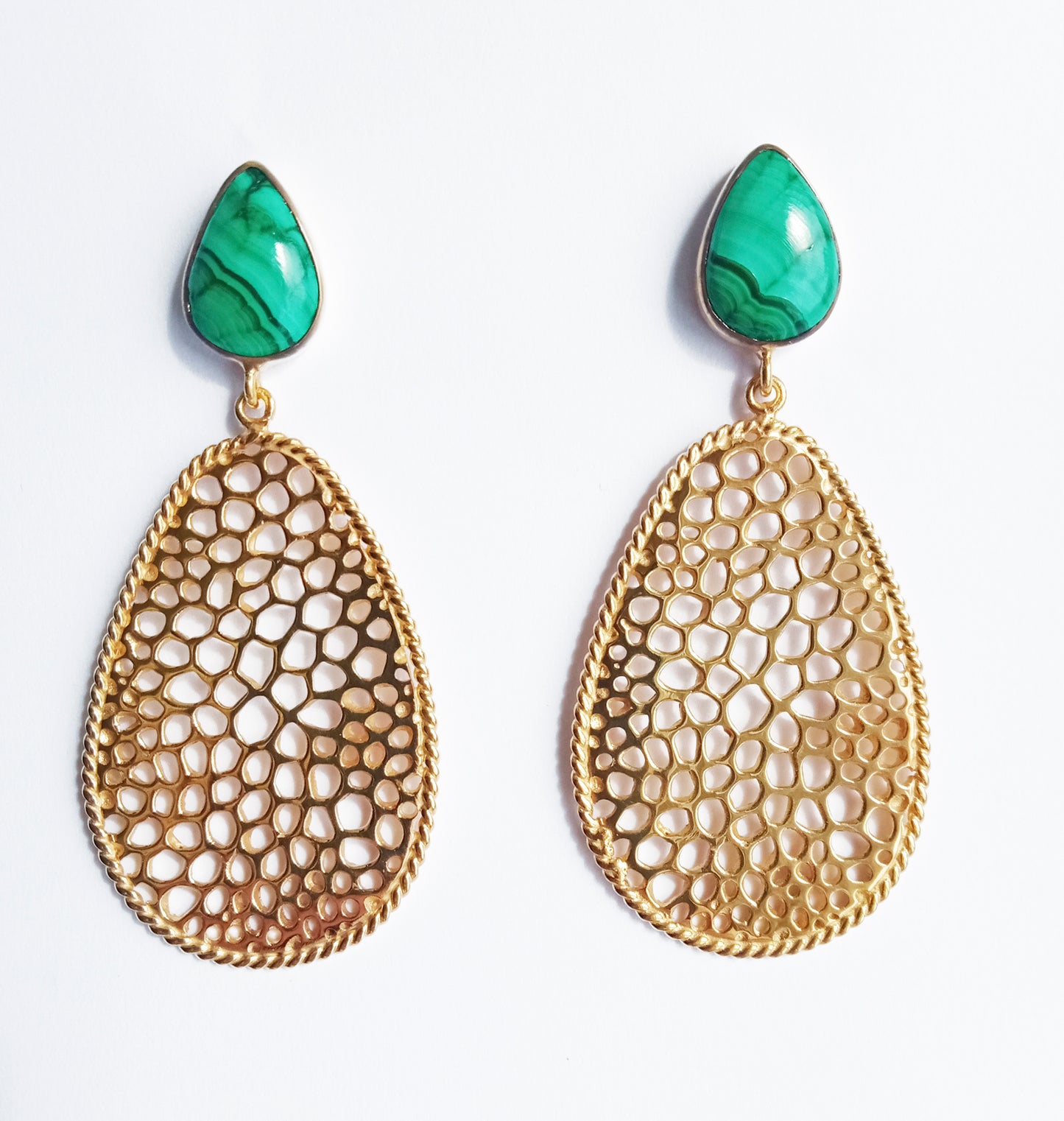 Labyrinth Silver Malachite Gemstone Earrings