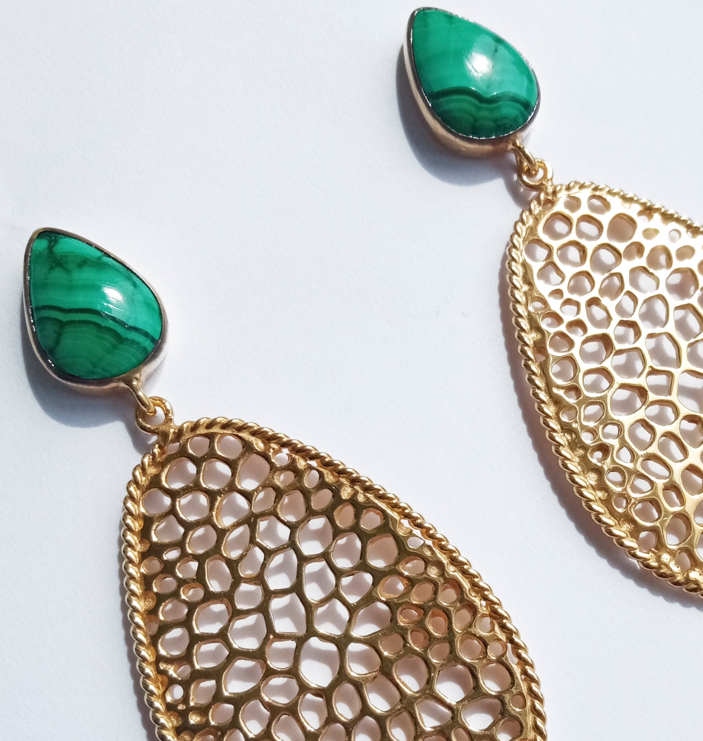 Labyrinth Silver Malachite Gemstone Earrings