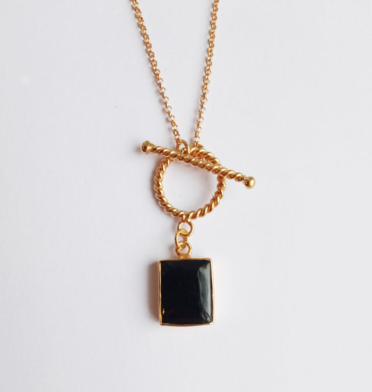 Black Onyx Gemstone Toggle Necklace