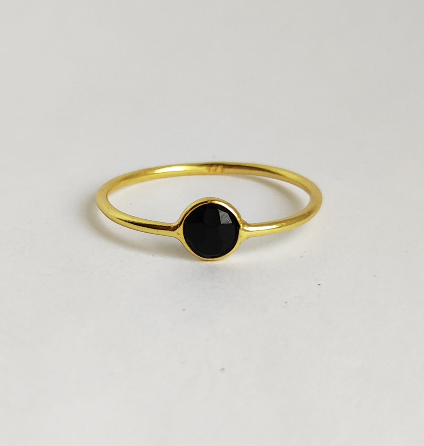 Black Onyx Thin Gold Stacking Ring