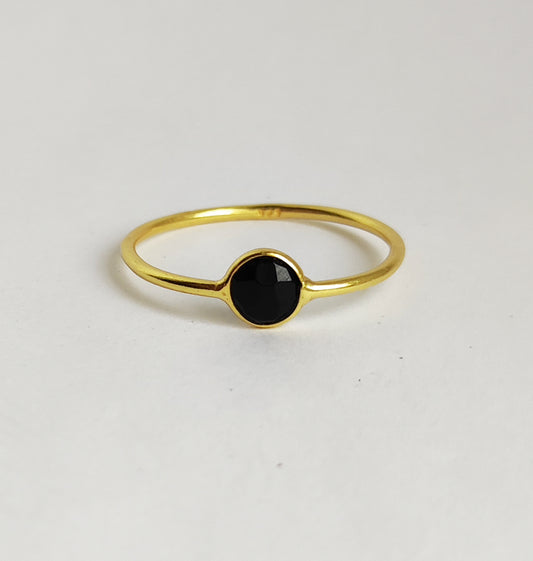 Black Onyx Thin Gold Stacking Ring