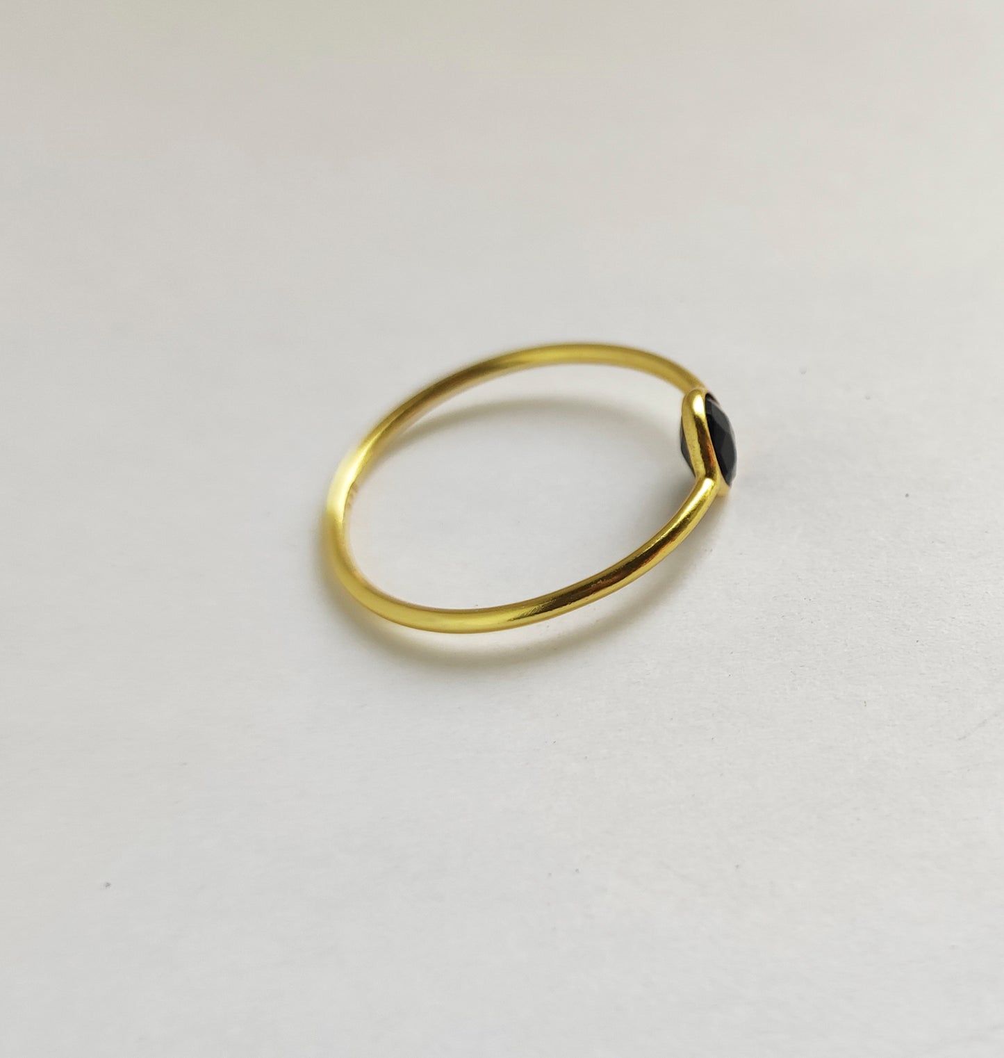 Black Onyx Thin Gold Stacking Ring