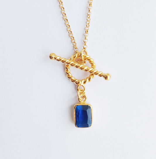 Blue Zircon Gemstone Toggle Necklace