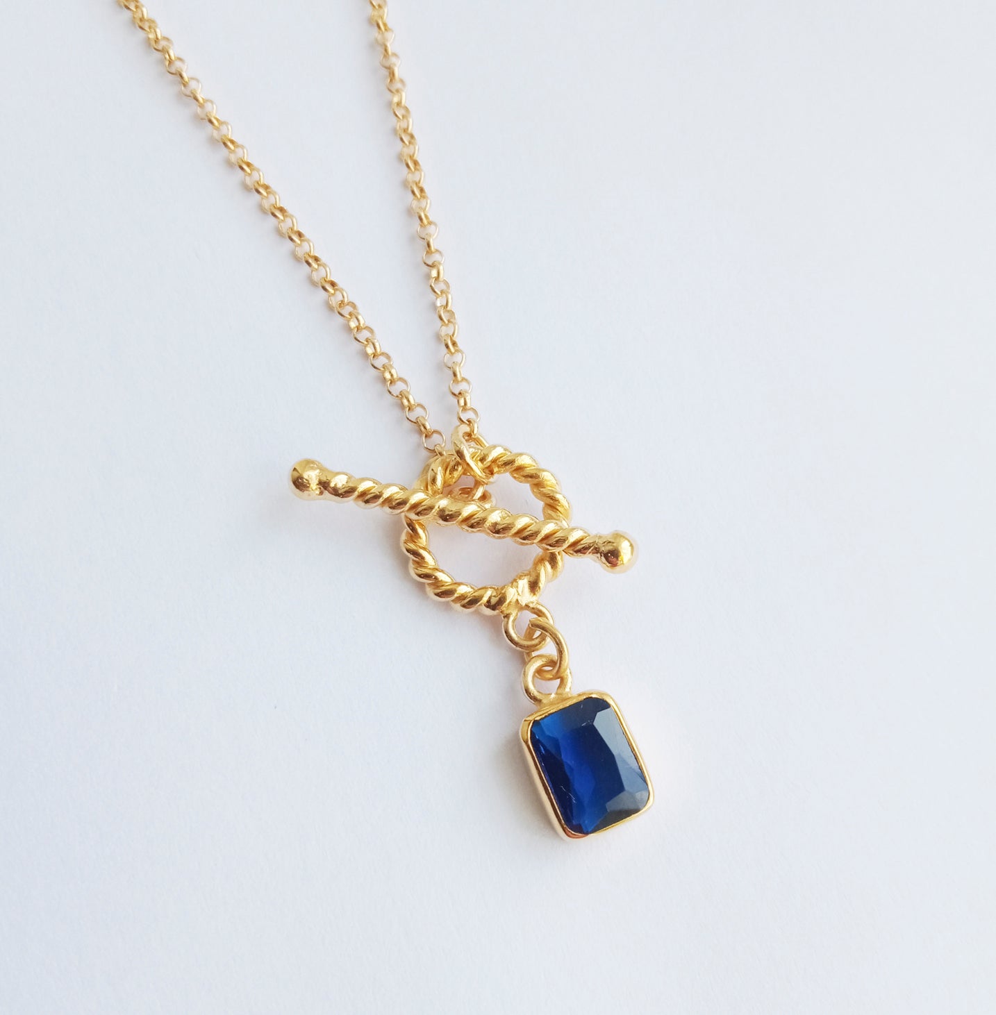 Blue Zircon Gemstone Toggle Necklace