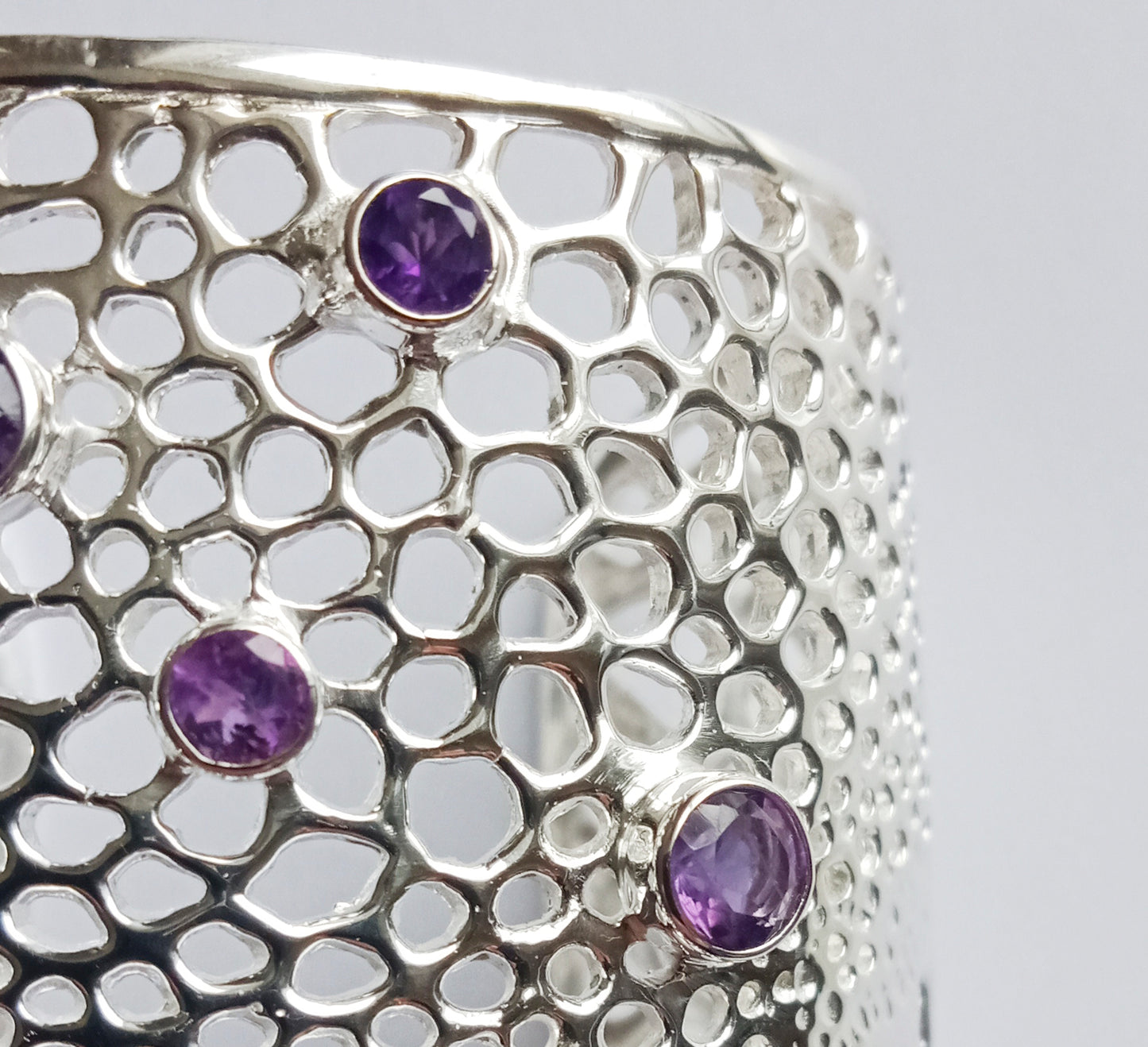 Silver Amethyst Cuff Bangle Bracelet