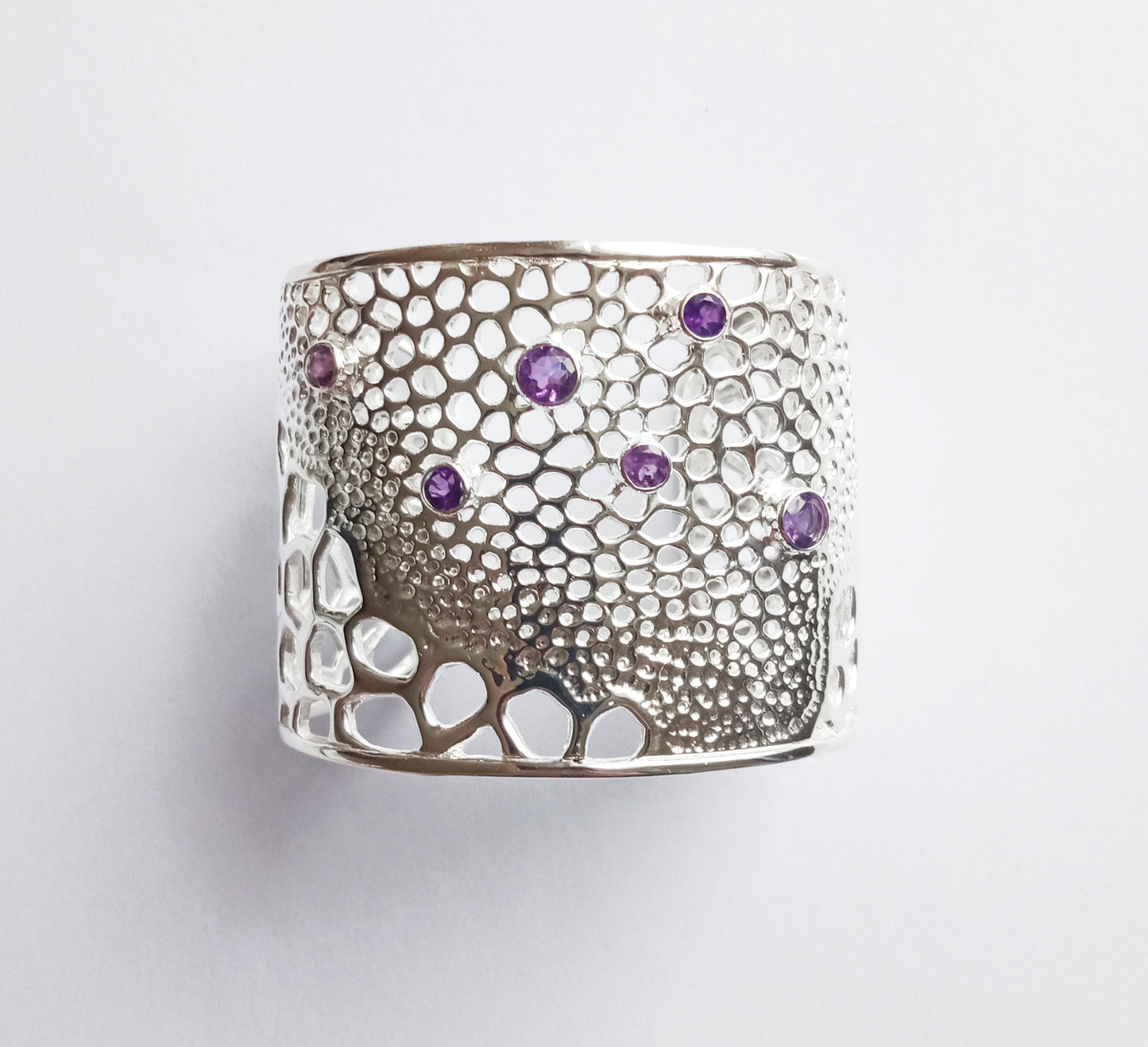 Labyrinth Amethyst Silver Cuff Bangle