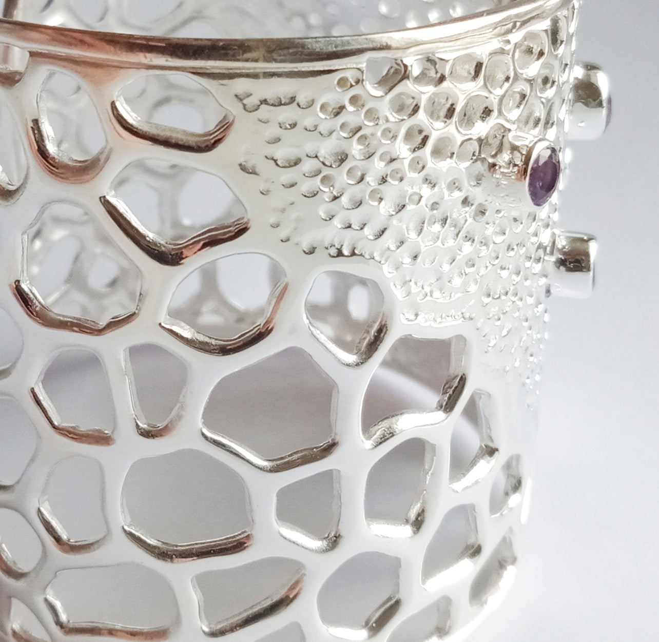 Silver Amethyst Cuff Bangle Bracelet