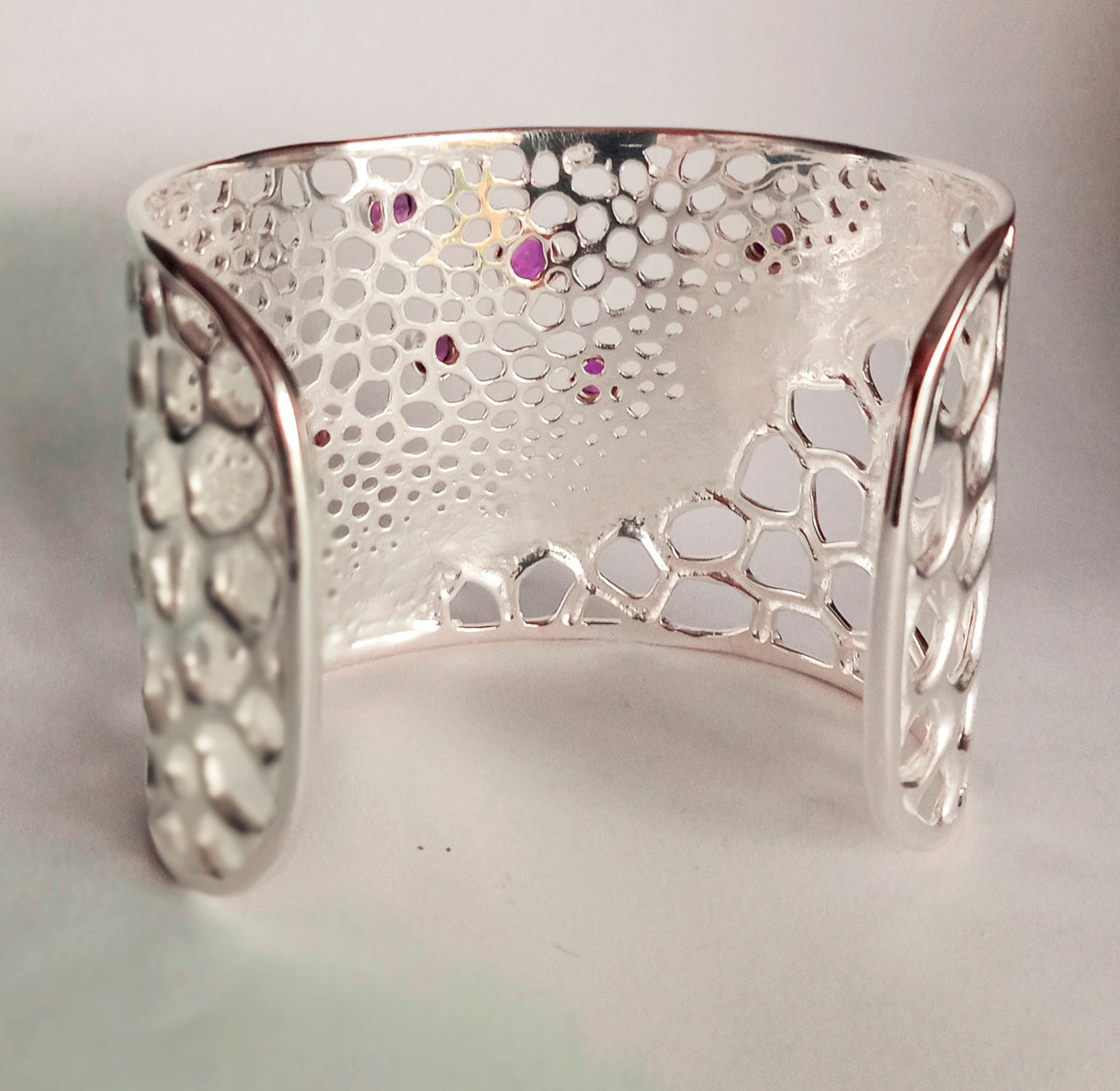 Labyrinth Amethyst Silver Cuff Bangle