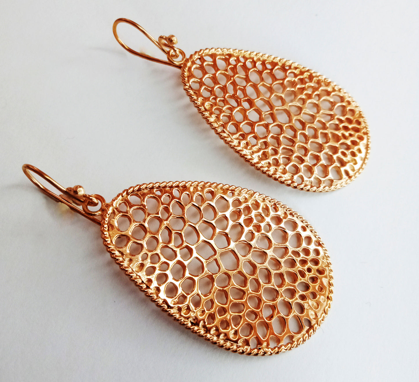 Labyrinth Rose Gold Dangle Teardrop Hook Earrings