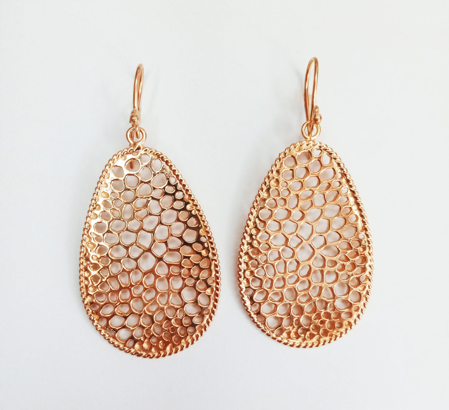 Labyrinth Rose Gold Dangle Teardrop Hook Earrings